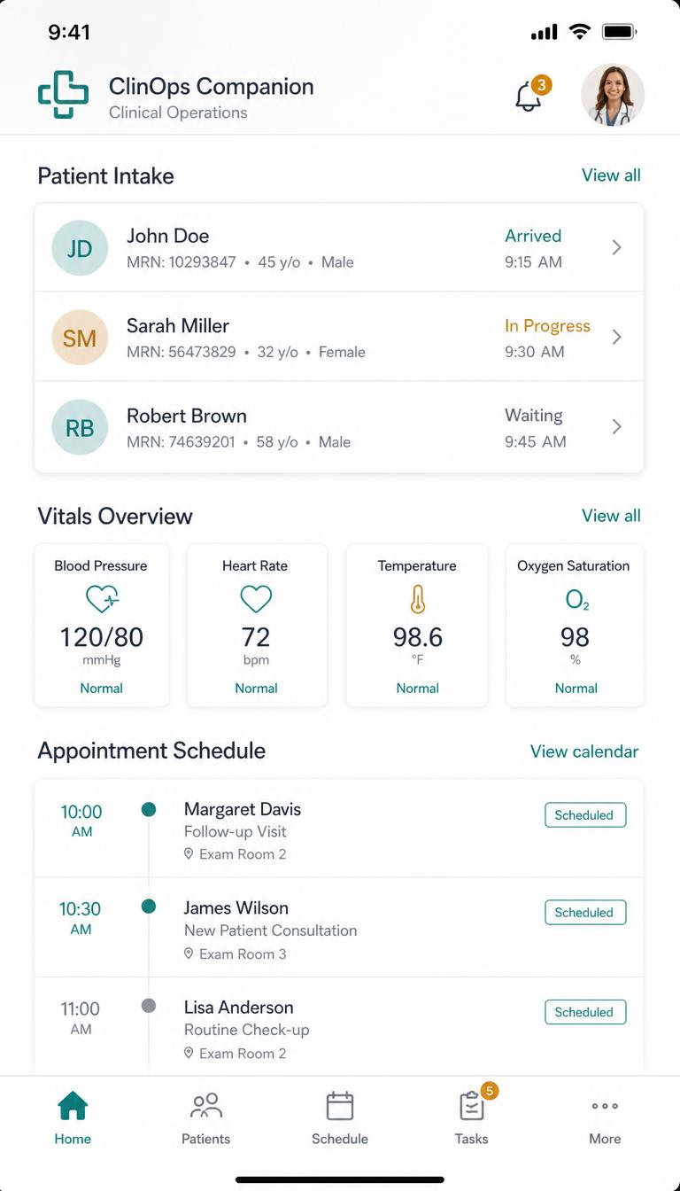 Clinical operations companion screenshot