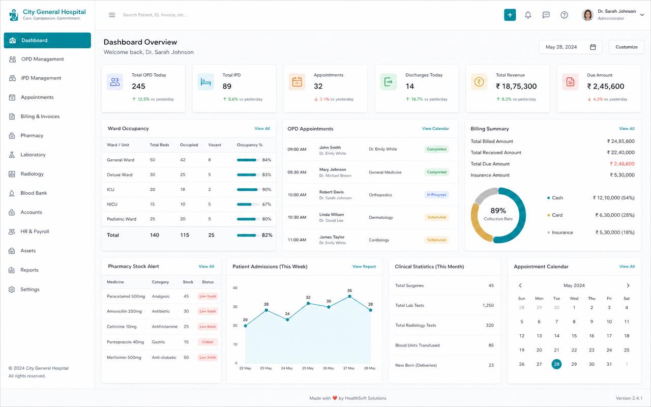 Hospital ERP interface preview